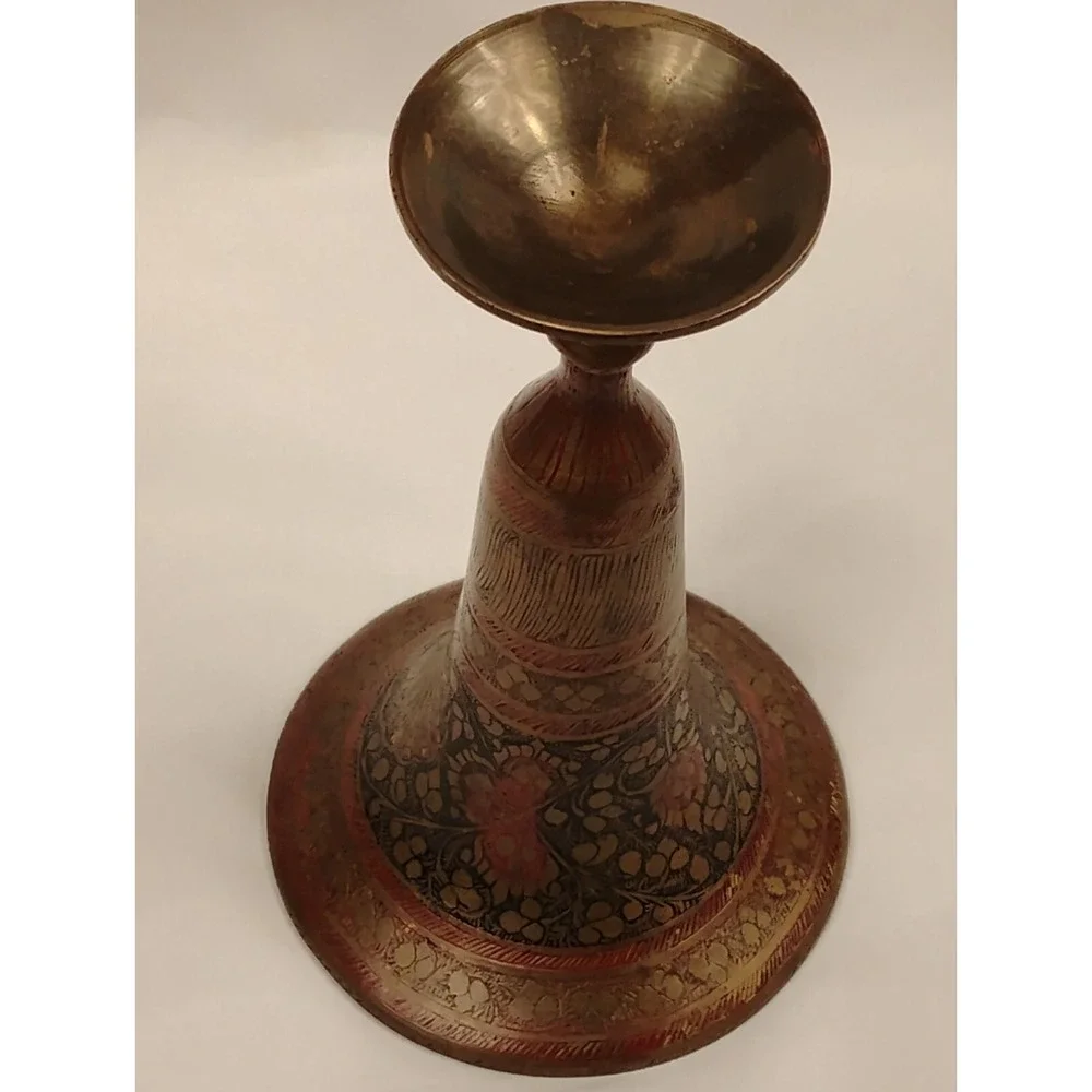 Beautiful Vintage Etched Brass 8 1/4in Peacock Floral Vase Stamped India